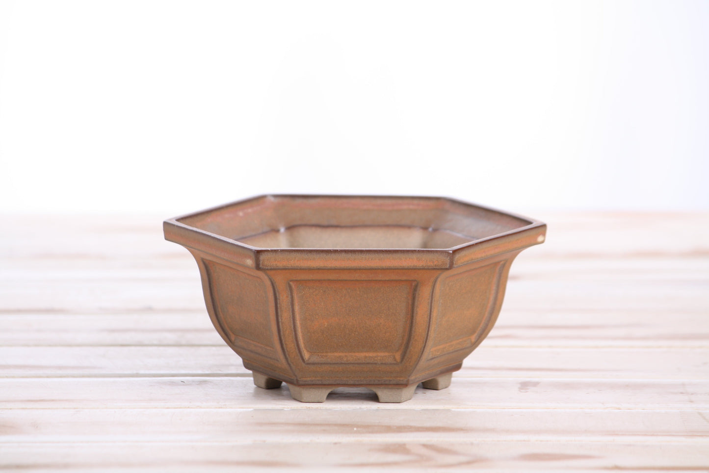 Willow Bonsai Ceramics Hexagonal Windowed Bonsai Pot 5 Inch – Semi‑Cascade Planter, High‑Fired Frost‑Proof Stoneware with Drainage & Wiring Holes, Handmade in USA (Deep Stone)