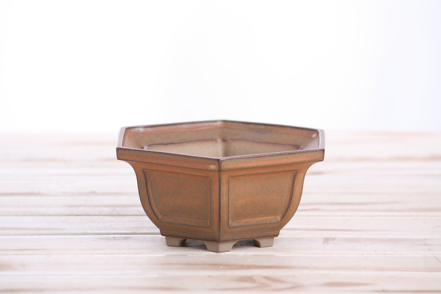 Willow Bonsai Ceramics Hexagonal Windowed Bonsai Pot 5 Inch – Semi‑Cascade Planter, High‑Fired Frost‑Proof Stoneware with Drainage & Wiring Holes, Handmade in USA (Deep Stone)