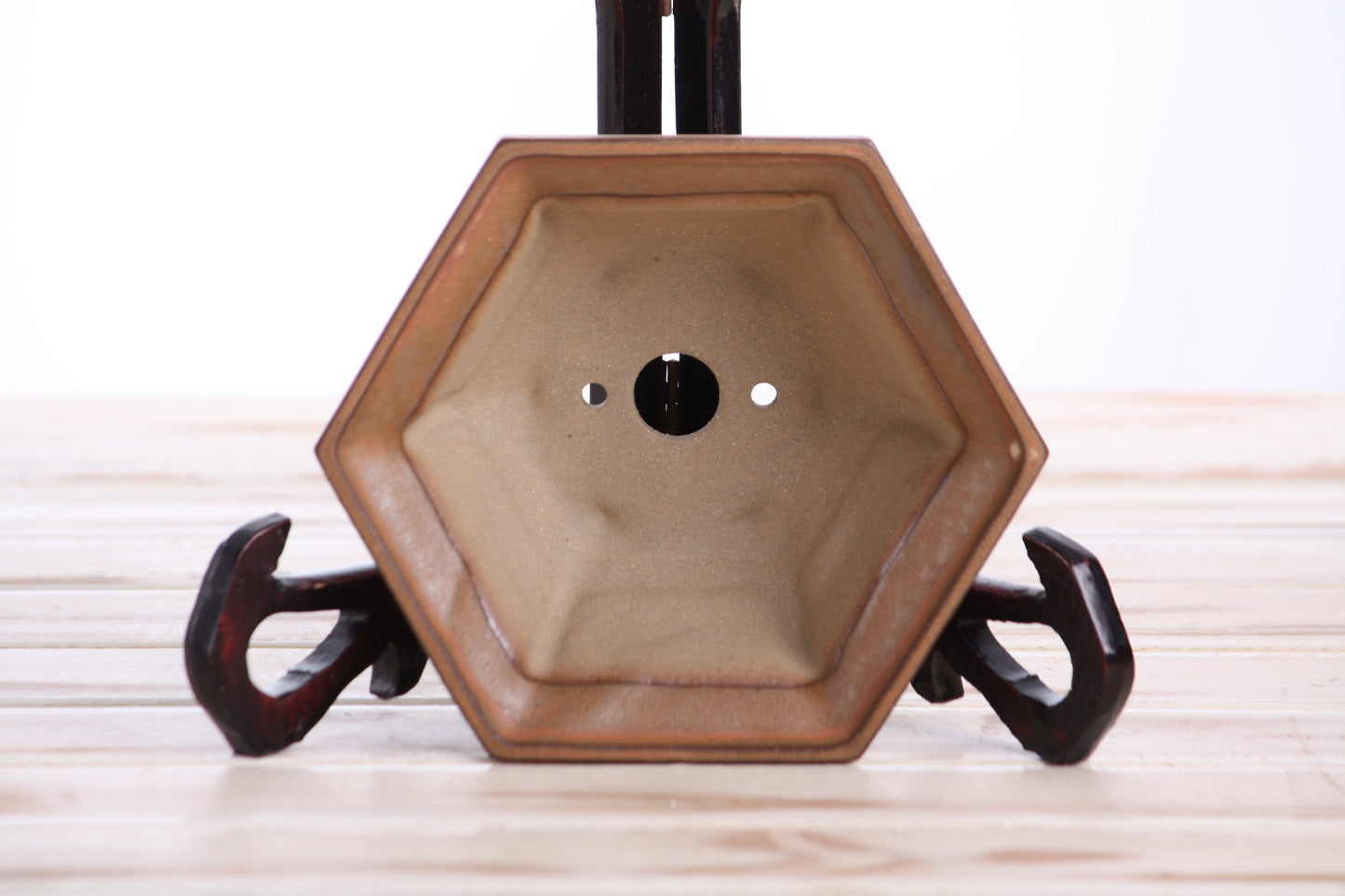 Willow Bonsai Ceramics Hexagonal Windowed Bonsai Pot 5 Inch – Semi‑Cascade Planter, High‑Fired Frost‑Proof Stoneware with Drainage & Wiring Holes, Handmade in USA (Deep Stone)