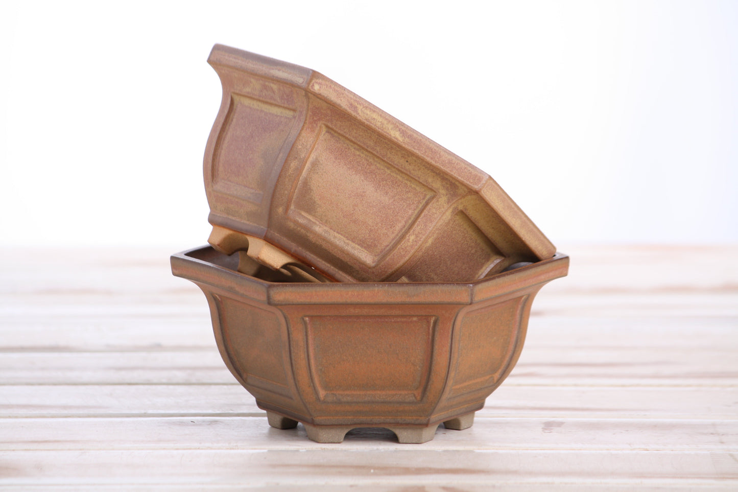 Willow Bonsai Ceramics Hexagonal Windowed Bonsai Pot 5 Inch – Semi‑Cascade Planter, High‑Fired Frost‑Proof Stoneware with Drainage & Wiring Holes, Handmade in USA (Deep Stone)