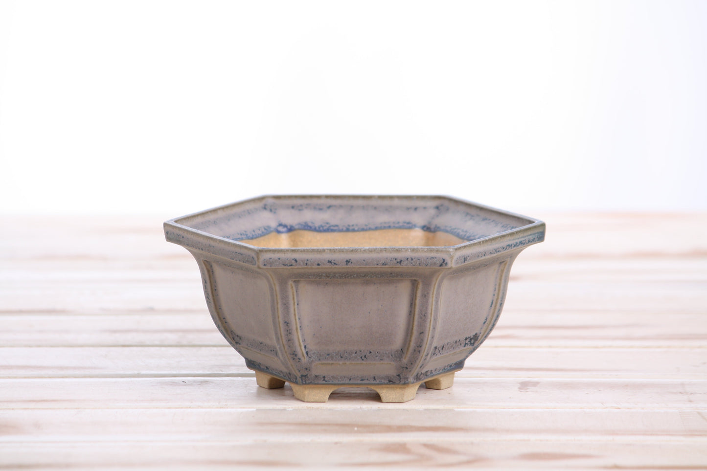 Willow Bonsai Ceramics Hexagonal Windowed Bonsai Pot 5 Inch – Semi‑Cascade Planter, High‑Fired Frost‑Proof Stoneware with Drainage & Wiring Holes, Handmade in USA (Ocean)