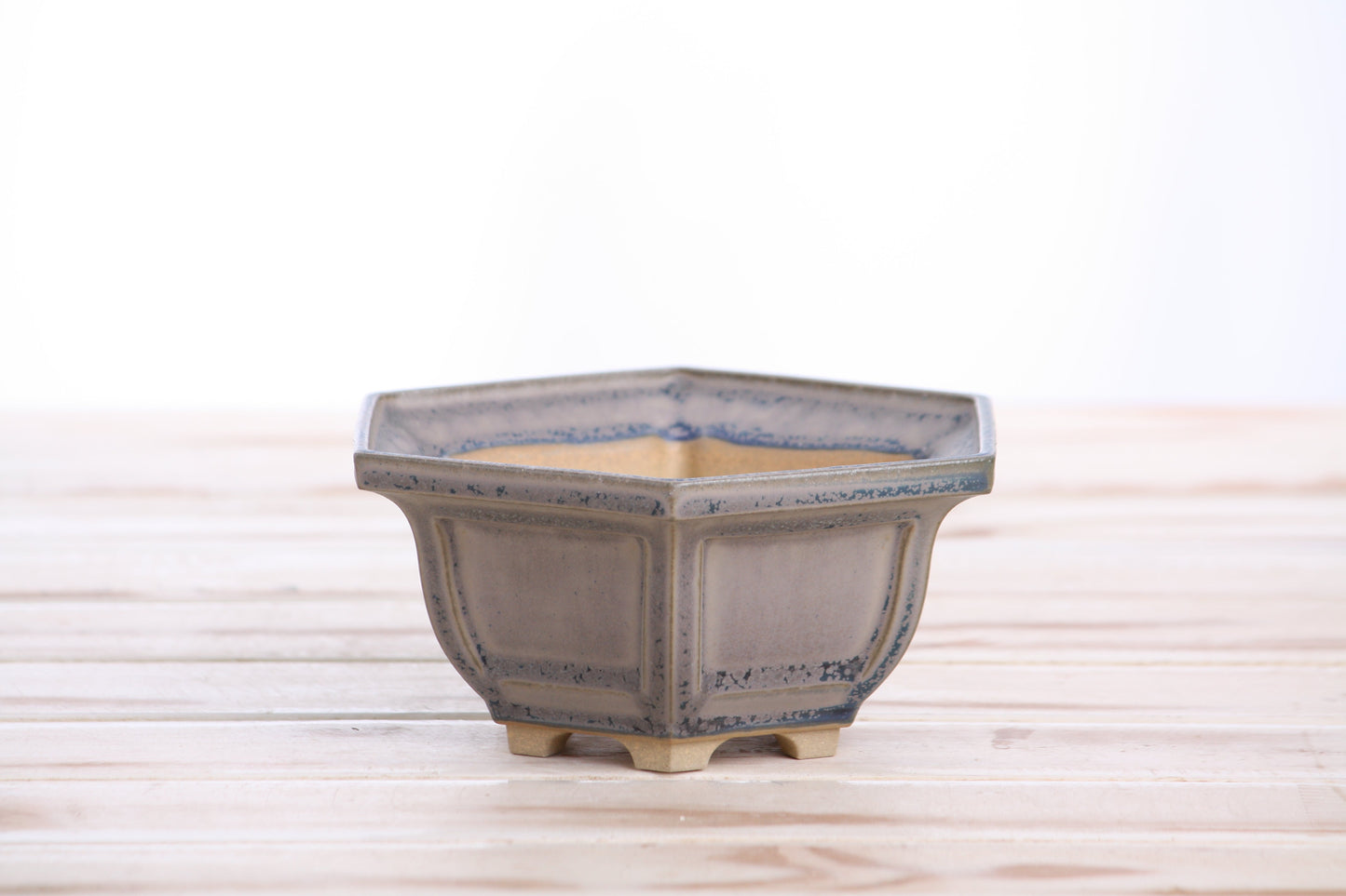 Willow Bonsai Ceramics Hexagonal Windowed Bonsai Pot 5 Inch – Semi‑Cascade Planter, High‑Fired Frost‑Proof Stoneware with Drainage & Wiring Holes, Handmade in USA (Ocean)