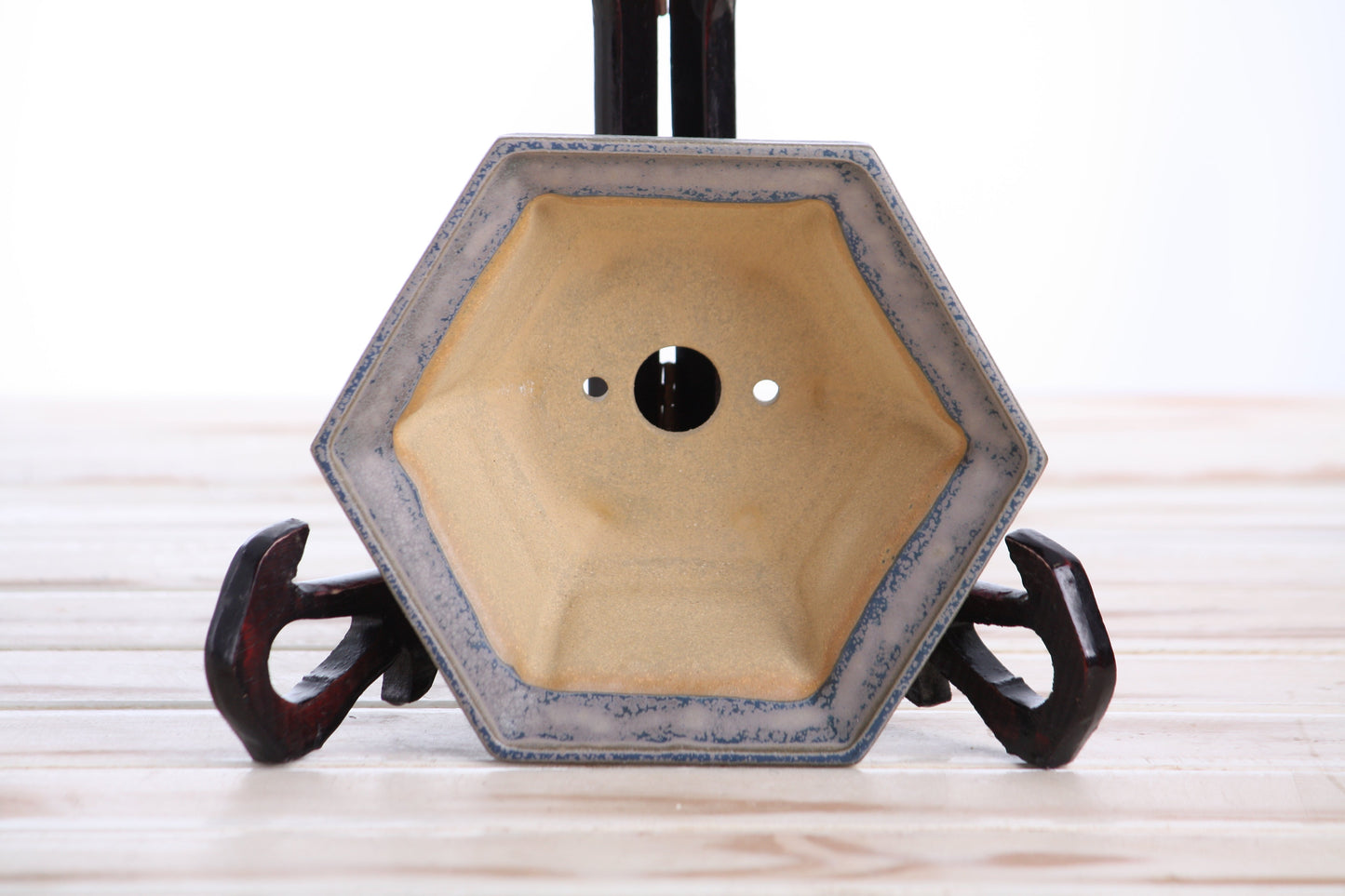 Willow Bonsai Ceramics Hexagonal Windowed Bonsai Pot 5 Inch – Semi‑Cascade Planter, High‑Fired Frost‑Proof Stoneware with Drainage & Wiring Holes, Handmade in USA (Ocean)