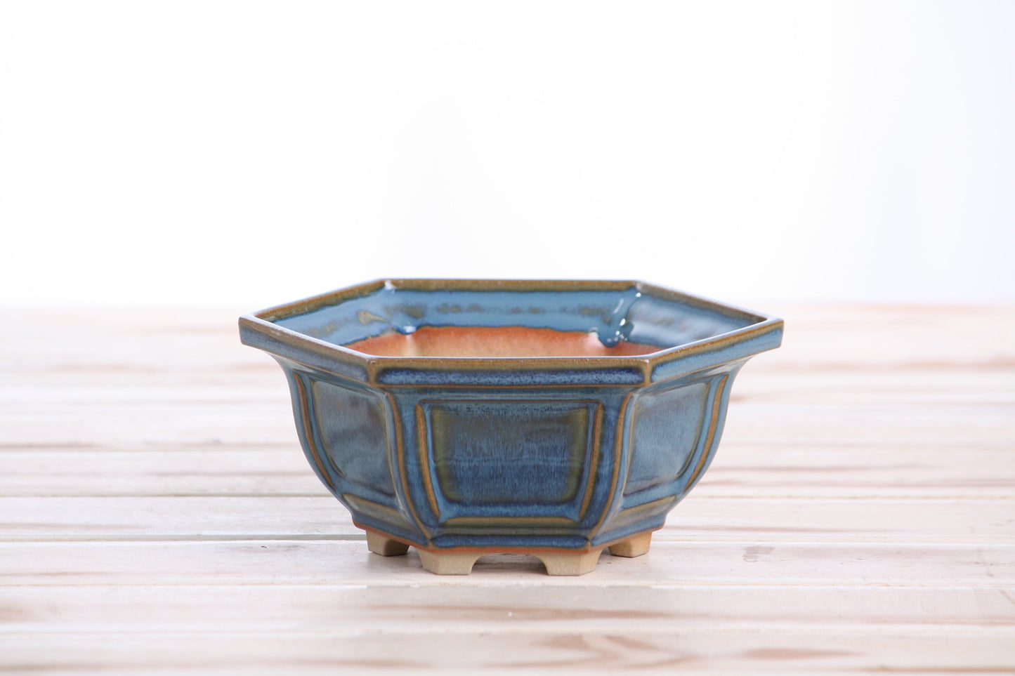 Willow Bonsai Ceramics Hexagonal Windowed Bonsai Pot 5 Inch – Semi‑Cascade Planter, High‑Fired Frost‑Proof Stoneware with Drainage & Wiring Holes, Handmade in USA (Peacock 2025)