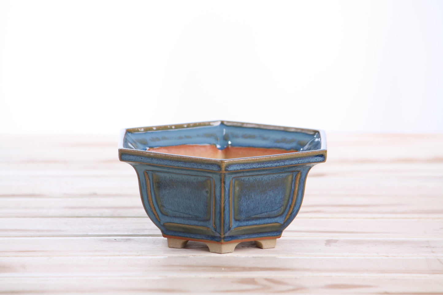 Willow Bonsai Ceramics Hexagonal Windowed Bonsai Pot 5 Inch – Semi‑Cascade Planter, High‑Fired Frost‑Proof Stoneware with Drainage & Wiring Holes, Handmade in USA (Peacock 2025)