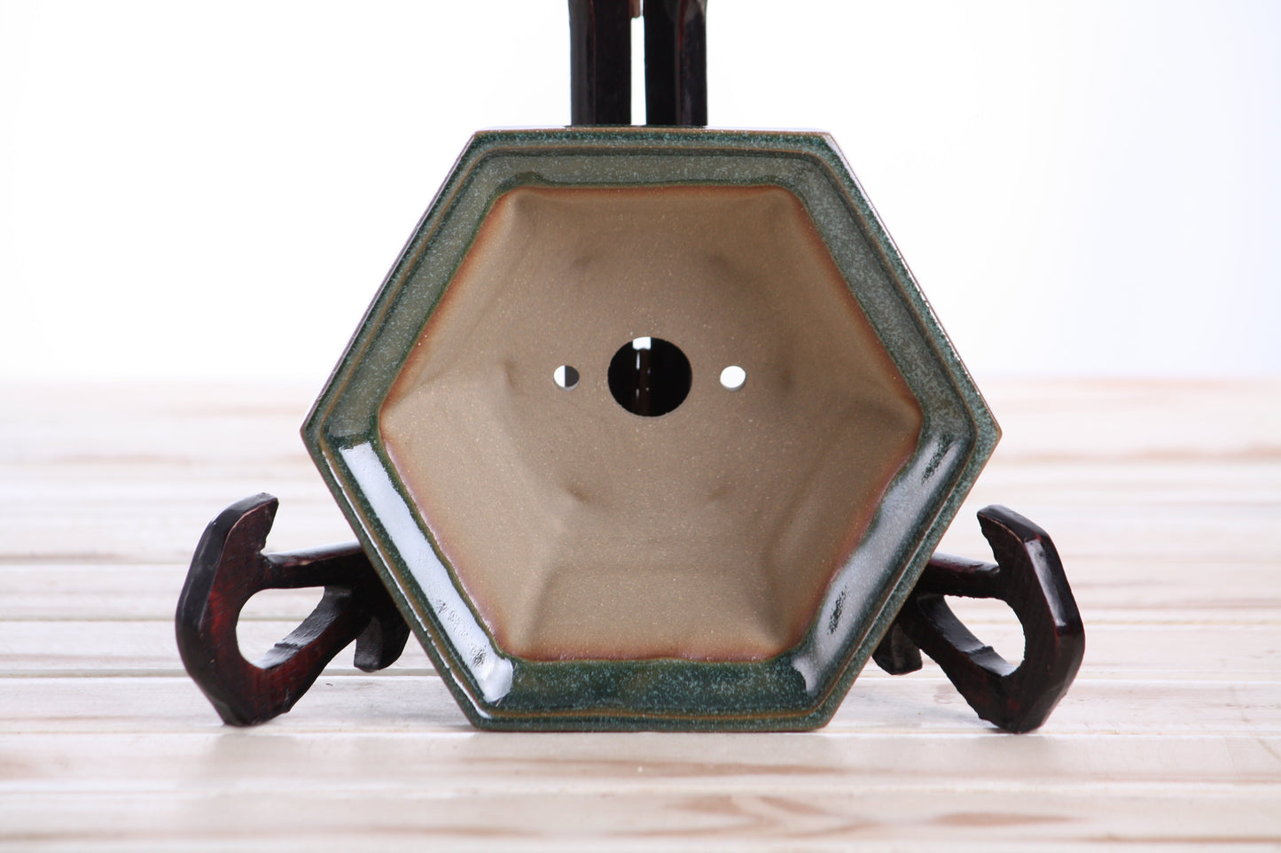 Willow Bonsai Ceramics Hexagonal Windowed Bonsai Pot 5 Inch – Semi‑Cascade Planter, High‑Fired Frost‑Proof Stoneware with Drainage & Wiring Holes, Handmade in USA (Seaweed 2025)
