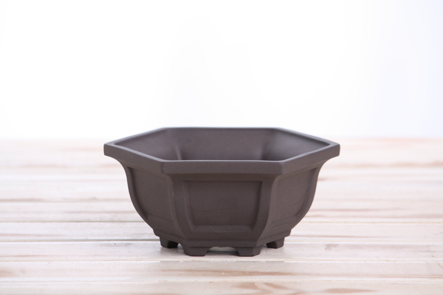 Willow Bonsai Ceramics Hexagonal Windowed Bonsai Pot 5 Inch – Semi‑Cascade Planter, High‑Fired Frost‑Proof Stoneware with Drainage & Wiring Holes, Handmade in USA (Unglazed Black)