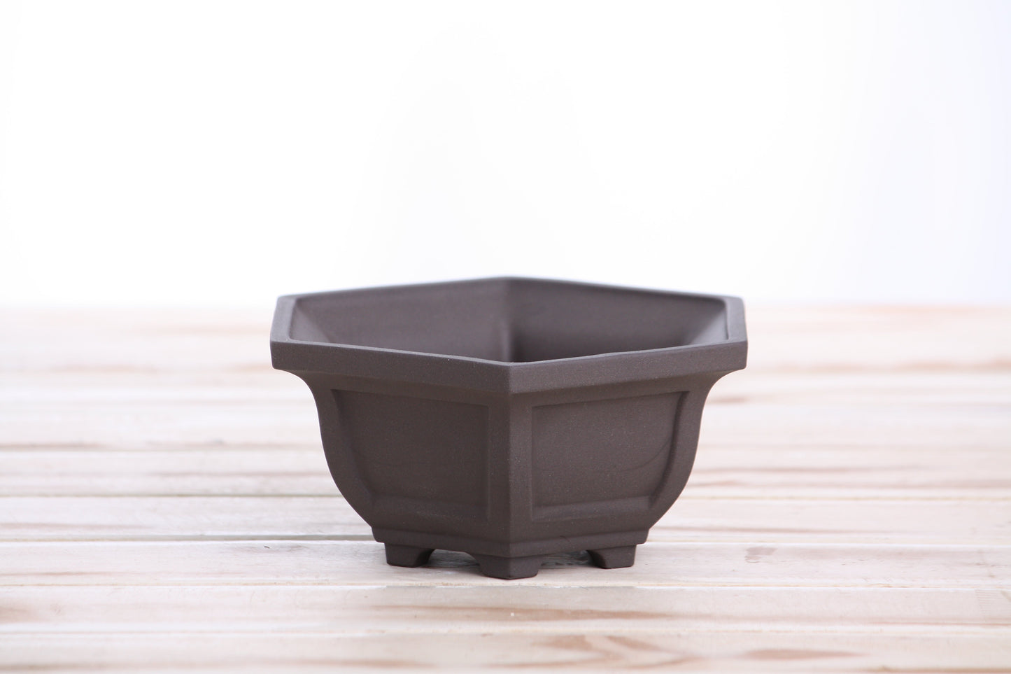 Willow Bonsai Ceramics Hexagonal Windowed Bonsai Pot 5 Inch – Semi‑Cascade Planter, High‑Fired Frost‑Proof Stoneware with Drainage & Wiring Holes, Handmade in USA (Unglazed Black)