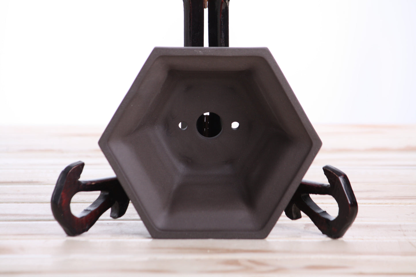 Willow Bonsai Ceramics Hexagonal Windowed Bonsai Pot 5 Inch – Semi‑Cascade Planter, High‑Fired Frost‑Proof Stoneware with Drainage & Wiring Holes, Handmade in USA (Unglazed Black)