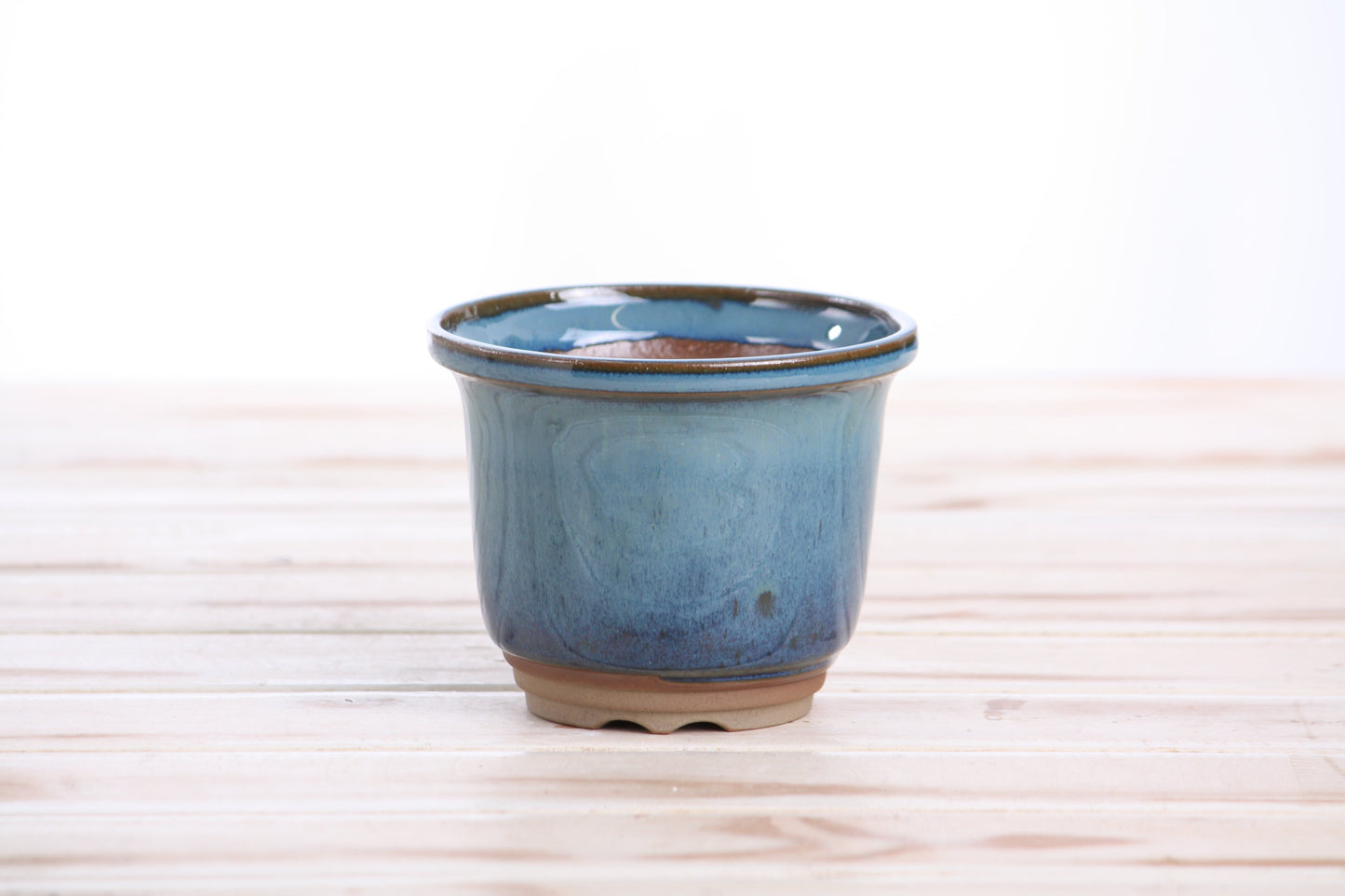 Willow Bonsai Ceramics Flute Bonsai Pot 4 Inch – Round Semi‑Cascade Ceramic Bonsai & Succulent Planter with Fluted Profile and Banded Base, High‑Fired Frost‑Proof Stoneware, Handmade in USA (Peacock)