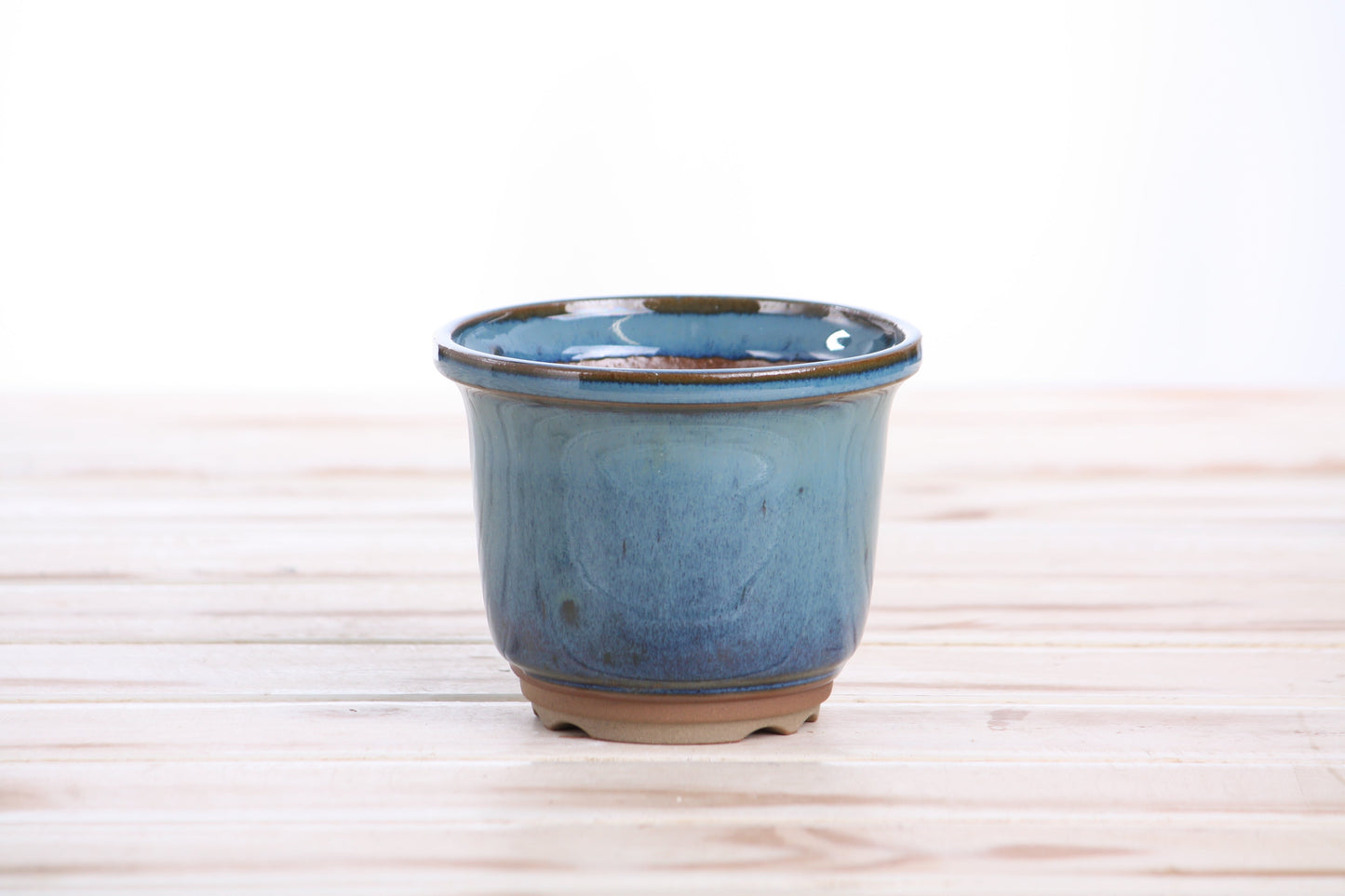 Willow Bonsai Ceramics Flute Bonsai Pot 4 Inch – Round Semi‑Cascade Ceramic Bonsai & Succulent Planter with Fluted Profile and Banded Base, High‑Fired Frost‑Proof Stoneware, Handmade in USA (Peacock)