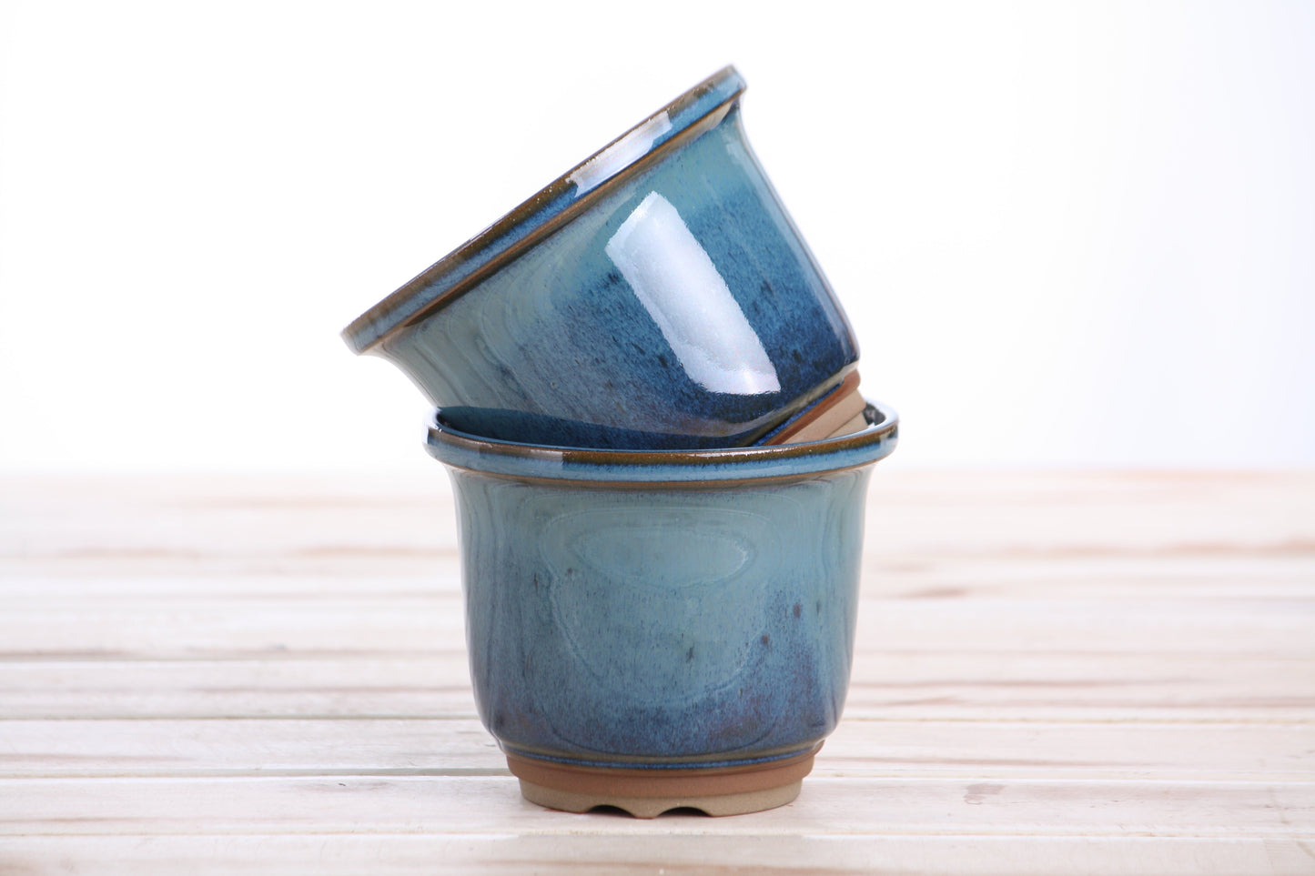 Willow Bonsai Ceramics Flute Bonsai Pot 4 Inch – Round Semi‑Cascade Ceramic Bonsai & Succulent Planter with Fluted Profile and Banded Base, High‑Fired Frost‑Proof Stoneware, Handmade in USA (Peacock)