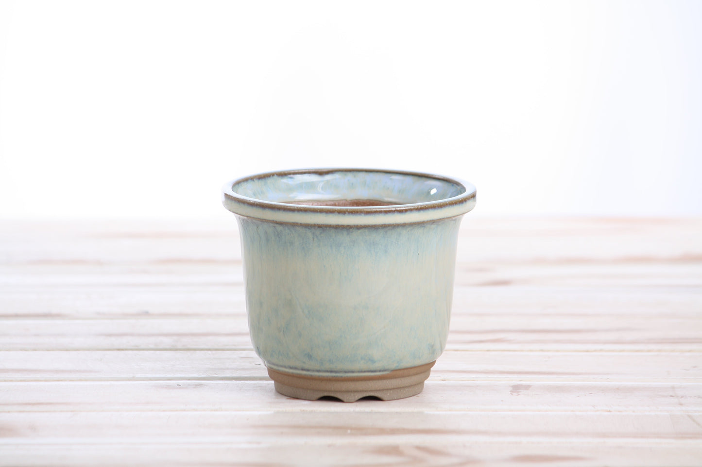 Willow Bonsai Ceramics Flute Bonsai Pot 4 Inch – Round Semi‑Cascade Ceramic Bonsai & Succulent Planter with Fluted Profile and Banded Base, High‑Fired Frost‑Proof Stoneware, Handmade in USA (Glacier)