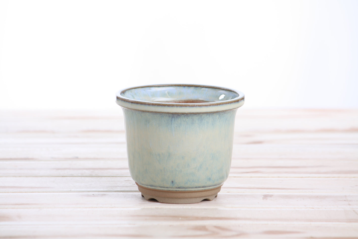 Willow Bonsai Ceramics Flute Bonsai Pot 4 Inch – Round Semi‑Cascade Ceramic Bonsai & Succulent Planter with Fluted Profile and Banded Base, High‑Fired Frost‑Proof Stoneware, Handmade in USA (Glacier)