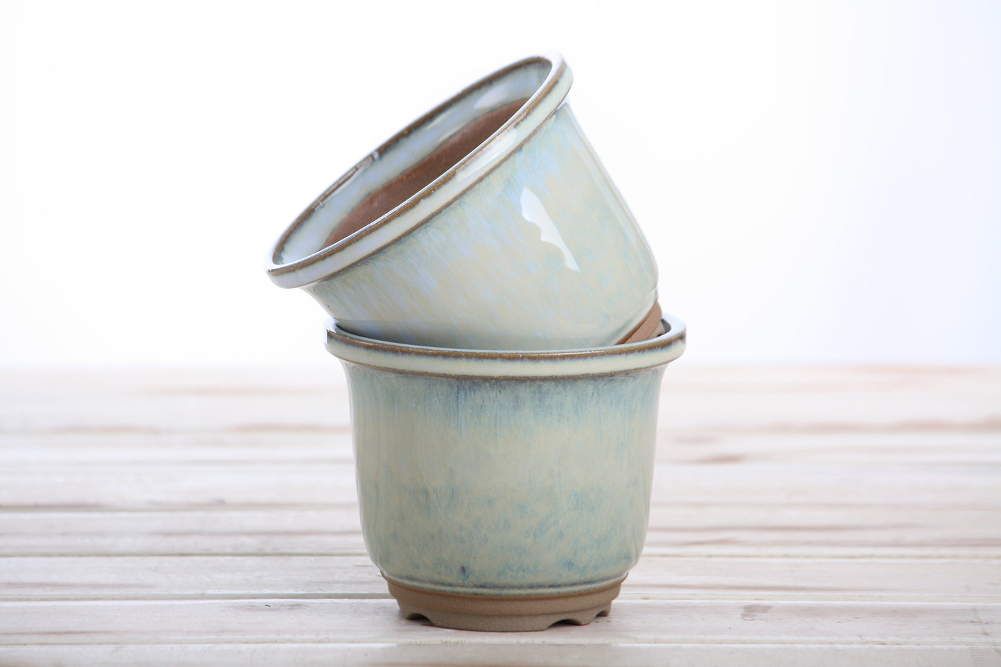 Willow Bonsai Ceramics Flute Bonsai Pot 4 Inch – Round Semi‑Cascade Ceramic Bonsai & Succulent Planter with Fluted Profile and Banded Base, High‑Fired Frost‑Proof Stoneware, Handmade in USA (Glacier)