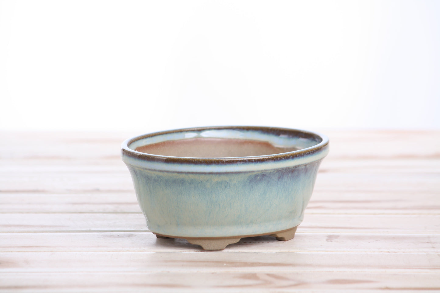 Willow Bonsai Ceramics Oval B Bonsai Pot 5.5 Inch – Tapered Oval Ceramic Bonsai & Succulent Planter with Accentuated Rim, High‑Fired Frost‑Proof Stoneware, Handmade in USA (Glacier)
