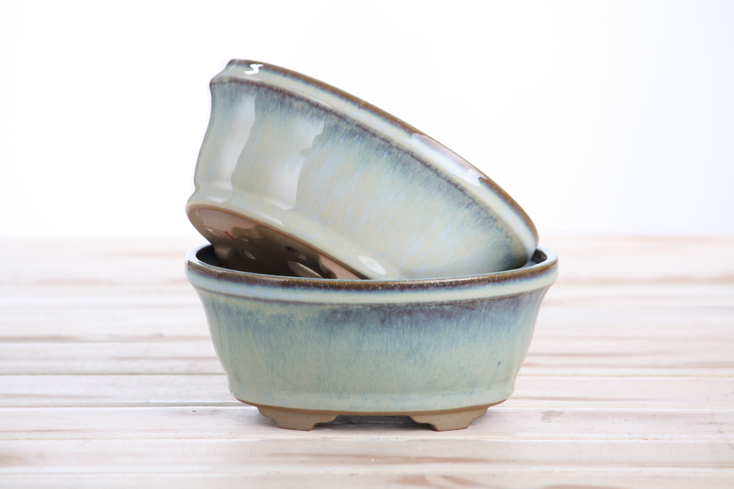 Willow Bonsai Ceramics Oval B Bonsai Pot 5.5 Inch – Tapered Oval Ceramic Bonsai & Succulent Planter with Accentuated Rim, High‑Fired Frost‑Proof Stoneware, Handmade in USA (Glacier)