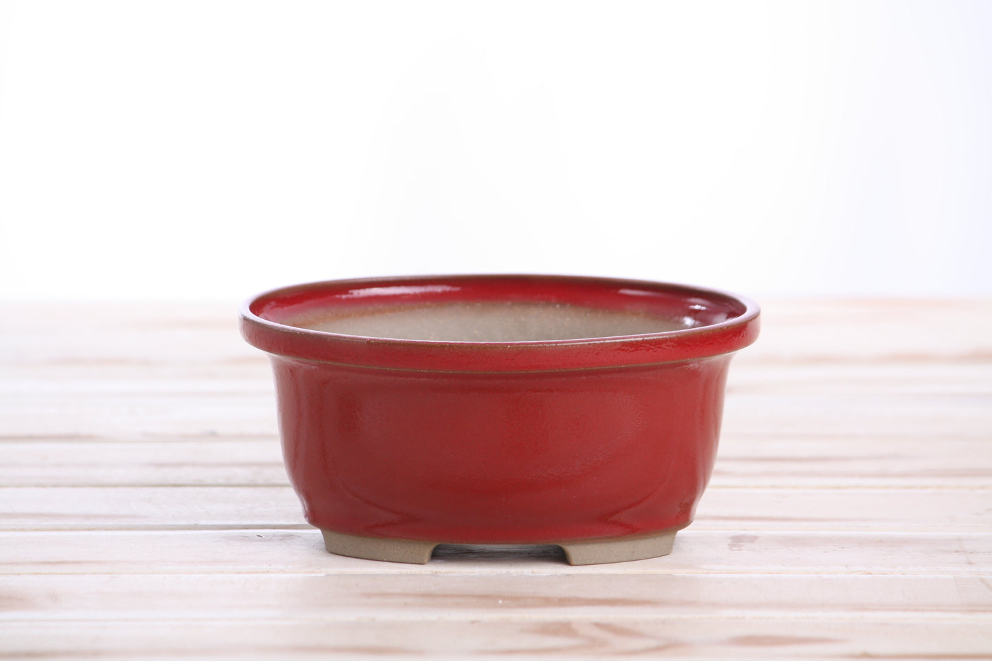 Willow Bonsai Ceramics Fat Bonsai Pot 5.5 Inch – Bold Oval Ceramic Bonsai & Succulent Planter with Accentuated Rim, High‑Fired Frost‑Proof Stoneware, Handmade in USA (Red)