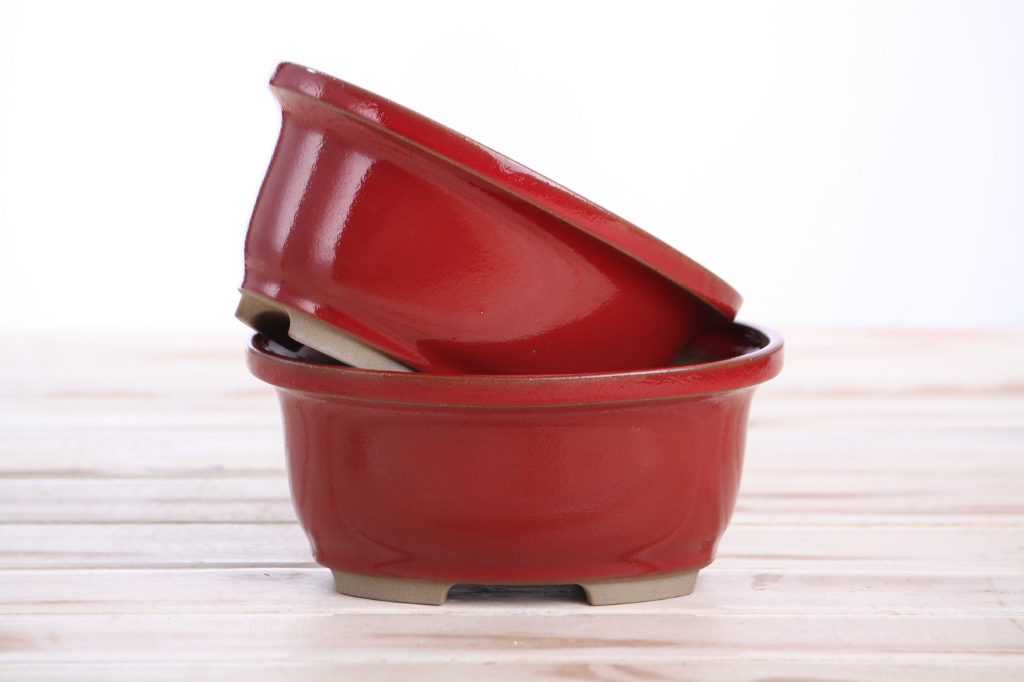 Willow Bonsai Ceramics Fat Bonsai Pot 5.5 Inch – Bold Oval Ceramic Bonsai & Succulent Planter with Accentuated Rim, High‑Fired Frost‑Proof Stoneware, Handmade in USA (Red)
