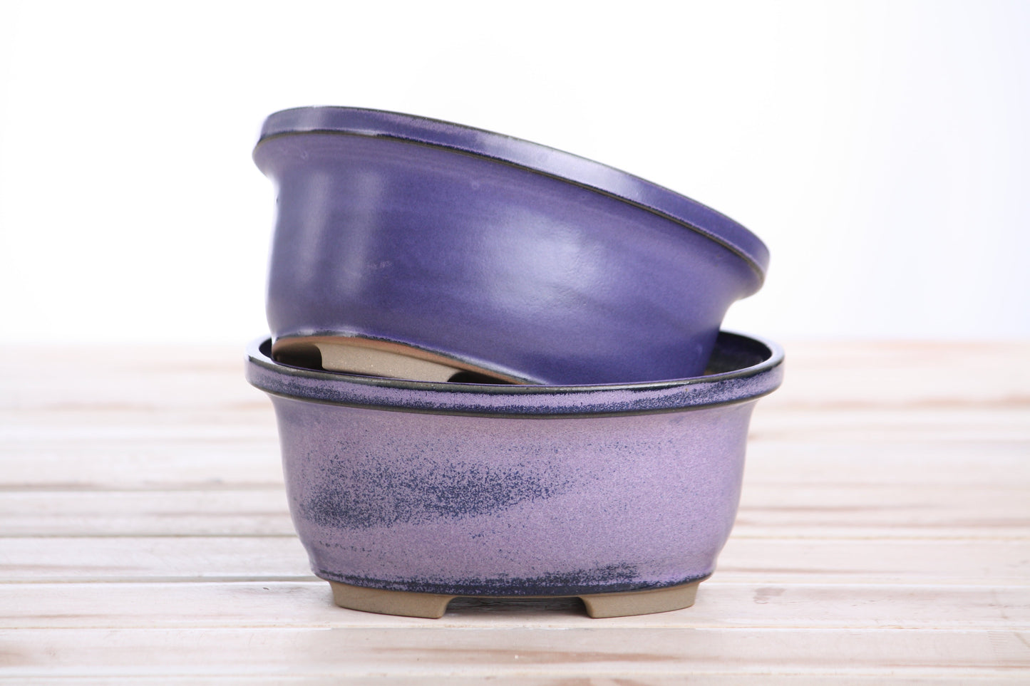 Willow Bonsai Ceramics Fat Bonsai Pot 5.5 Inch – Bold Oval Ceramic Bonsai & Succulent Planter with Accentuated Rim, High‑Fired Frost‑Proof Stoneware, Handmade in USA (Purple)