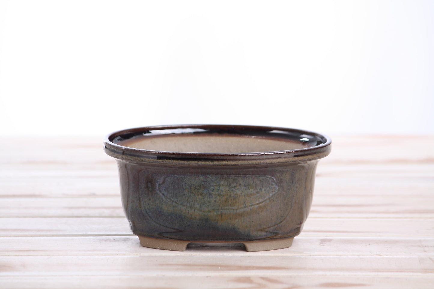 Willow Bonsai Ceramics Fat Bonsai Pot 5.5 Inch – Bold Oval Ceramic Bonsai & Succulent Planter with Accentuated Rim, High‑Fired Frost‑Proof Stoneware, Handmade in USA (Dark Honey)