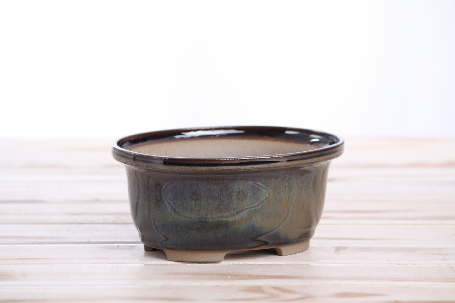 Willow Bonsai Ceramics Fat Bonsai Pot 5.5 Inch – Bold Oval Ceramic Bonsai & Succulent Planter with Accentuated Rim, High‑Fired Frost‑Proof Stoneware, Handmade in USA (Dark Honey)