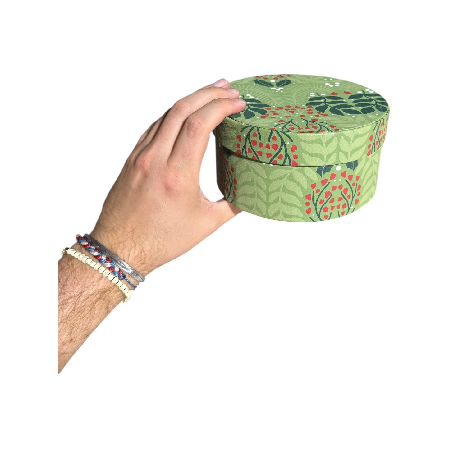 Round Handmade Recycled Paper Botanical Green Nesting Gift Boxes | 8 Sizes