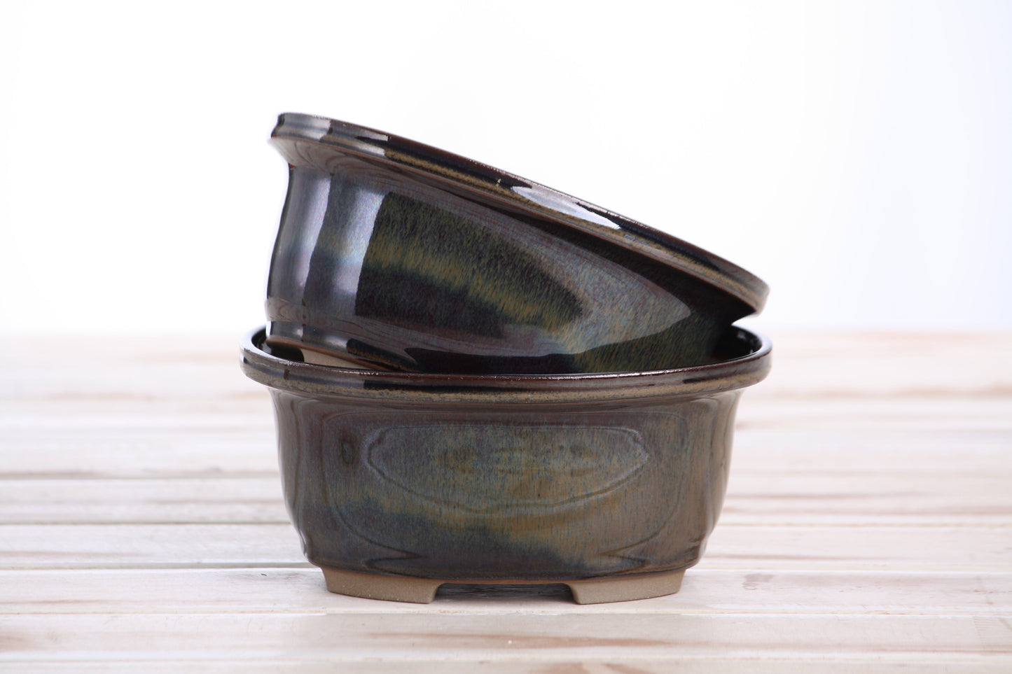 Willow Bonsai Ceramics Fat Bonsai Pot 5.5 Inch – Bold Oval Ceramic Bonsai & Succulent Planter with Accentuated Rim, High‑Fired Frost‑Proof Stoneware, Handmade in USA (Dark Honey)