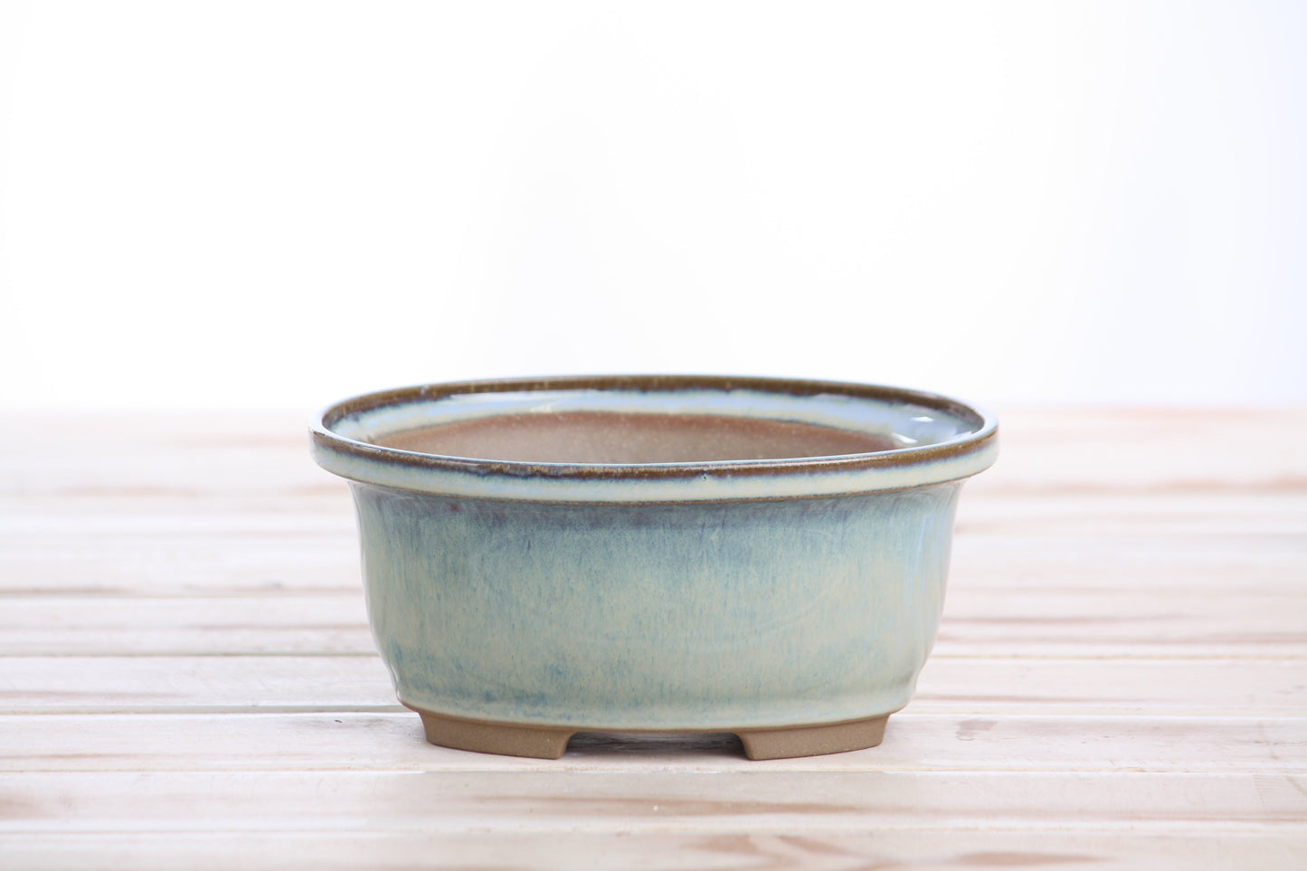 Willow Bonsai Ceramics Fat Bonsai Pot 5.5 Inch – Bold Oval Ceramic Bonsai & Succulent Planter with Accentuated Rim, High‑Fired Frost‑Proof Stoneware, Handmade in USA (Glacier)