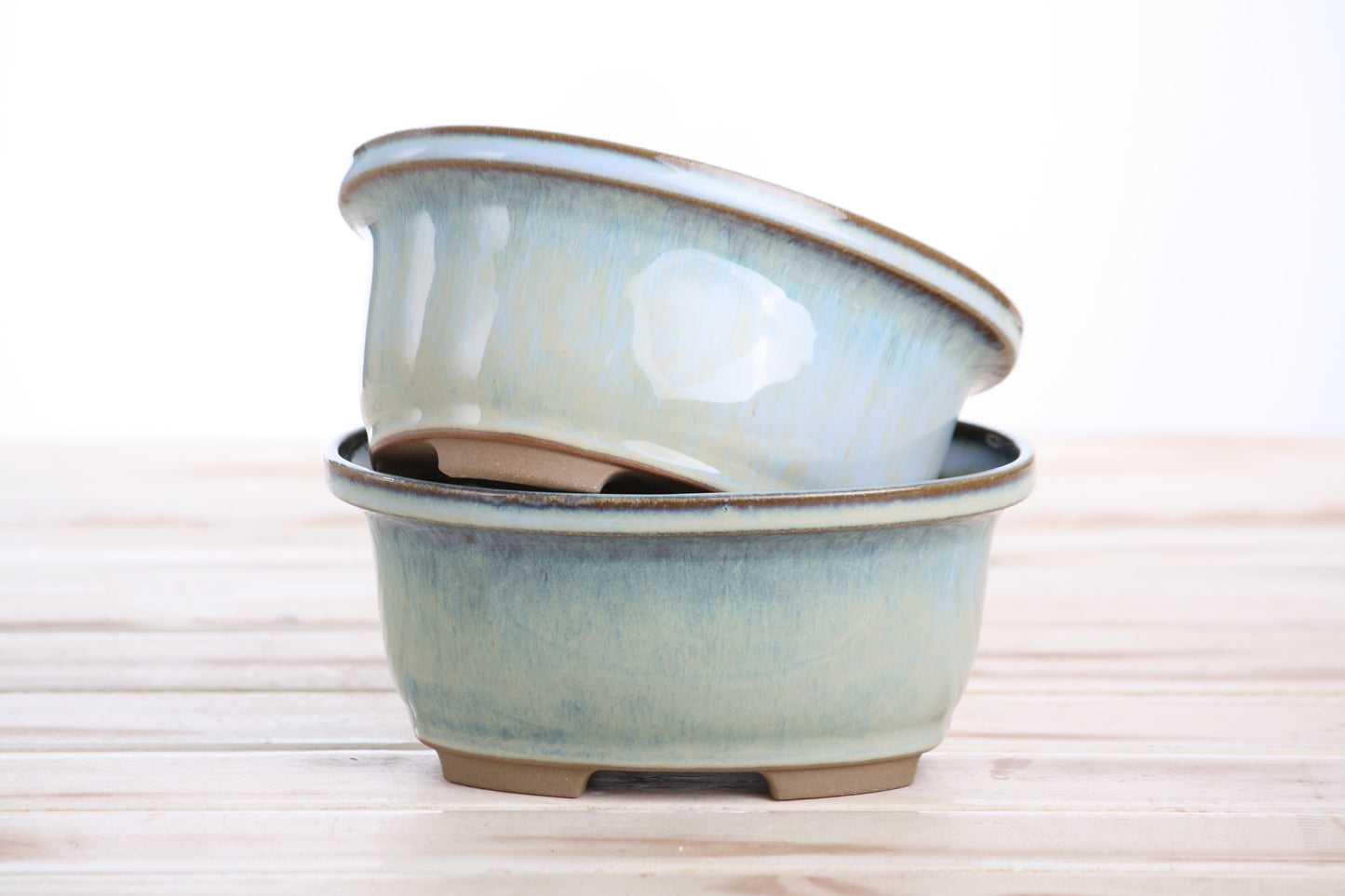 Willow Bonsai Ceramics Fat Bonsai Pot 5.5 Inch – Bold Oval Ceramic Bonsai & Succulent Planter with Accentuated Rim, High‑Fired Frost‑Proof Stoneware, Handmade in USA (Glacier)
