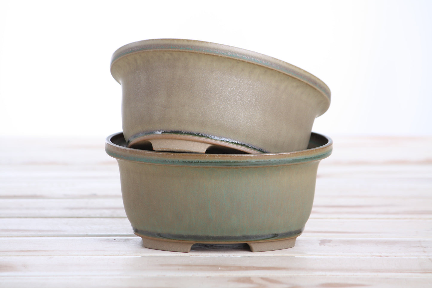 Willow Bonsai Ceramics Fat Bonsai Pot 5.5 Inch – Bold Oval Ceramic Bonsai & Succulent Planter with Accentuated Rim, High‑Fired Frost‑Proof Stoneware, Handmade in USA (Speckled Moss)