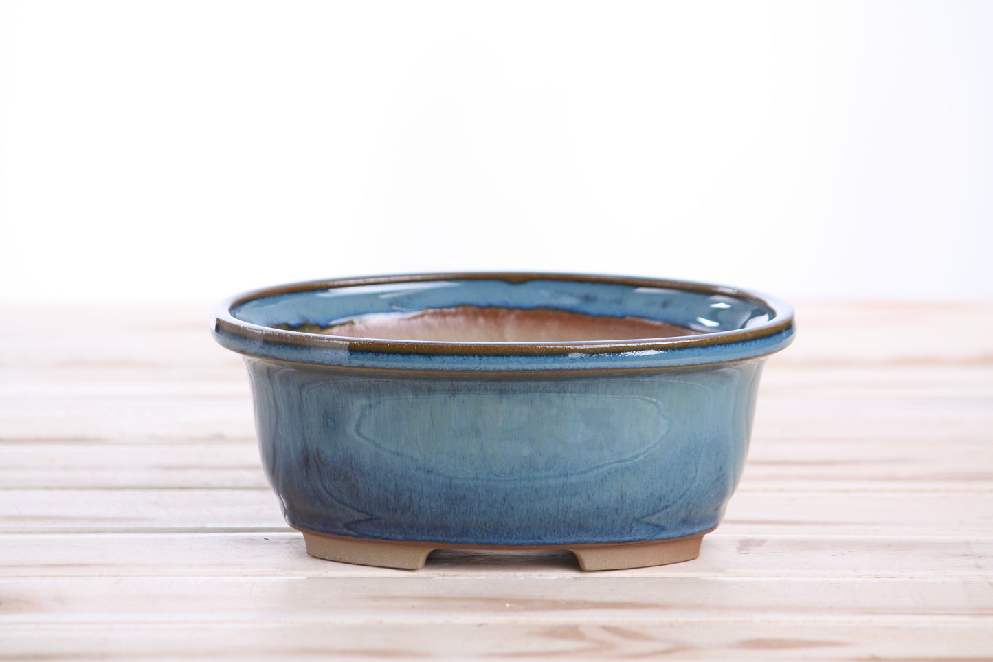 Willow Bonsai Ceramics Fat Bonsai Pot 6.5 Inch – Bold Oval Ceramic Bonsai & Succulent Planter with Accentuated Rim, High‑Fired Frost‑Proof Stoneware, Handmade in USA (Peacock)