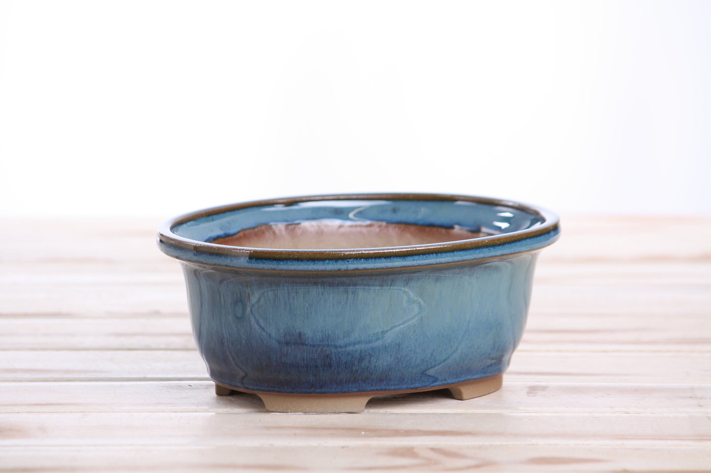 Willow Bonsai Ceramics Fat Bonsai Pot 6.5 Inch – Bold Oval Ceramic Bonsai & Succulent Planter with Accentuated Rim, High‑Fired Frost‑Proof Stoneware, Handmade in USA (Peacock)