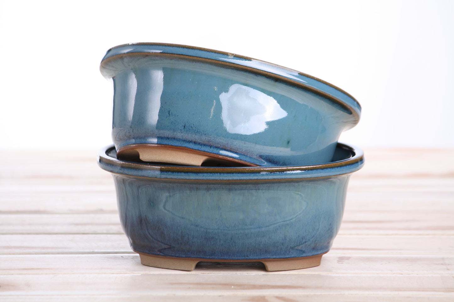 Willow Bonsai Ceramics Fat Bonsai Pot 6.5 Inch – Bold Oval Ceramic Bonsai & Succulent Planter with Accentuated Rim, High‑Fired Frost‑Proof Stoneware, Handmade in USA (Peacock)
