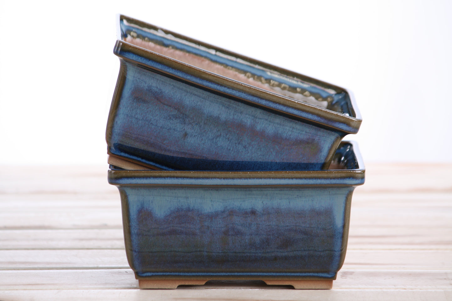 Willow Bonsai Ceramics Rectangle Deep Bonsai Pot 6 Inch – Higher‑Profile Rectangular Ceramic Bonsai & Succulent Planter with Accentuated Rim, High‑Fired Frost‑Proof Stoneware, Handmade in USA (Peacock)