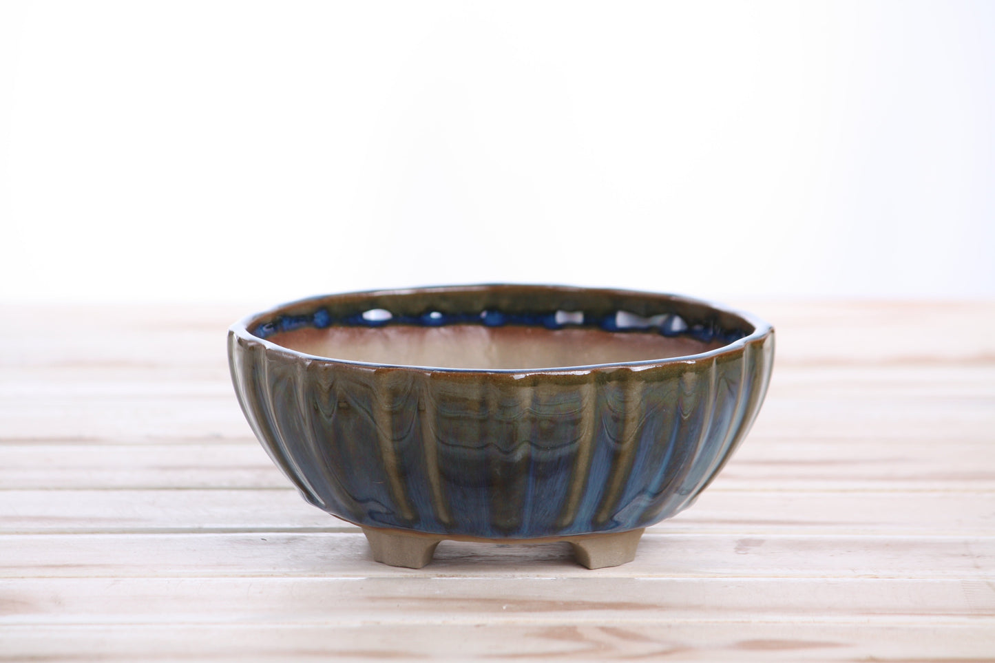 Willow Bonsai Ceramics Lily Bonsai Pot 6 Inch – Sculpted Rounded Ceramic Bonsai & Succulent Planter with Wavy Profile, High‑Fired Frost‑Proof Stoneware, Handmade in USA (Peacock)