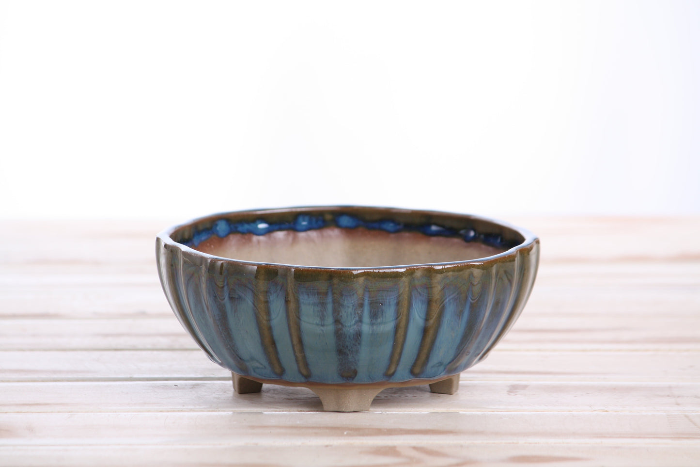 Willow Bonsai Ceramics Lily Bonsai Pot 6 Inch – Sculpted Rounded Ceramic Bonsai & Succulent Planter with Wavy Profile, High‑Fired Frost‑Proof Stoneware, Handmade in USA (Peacock)
