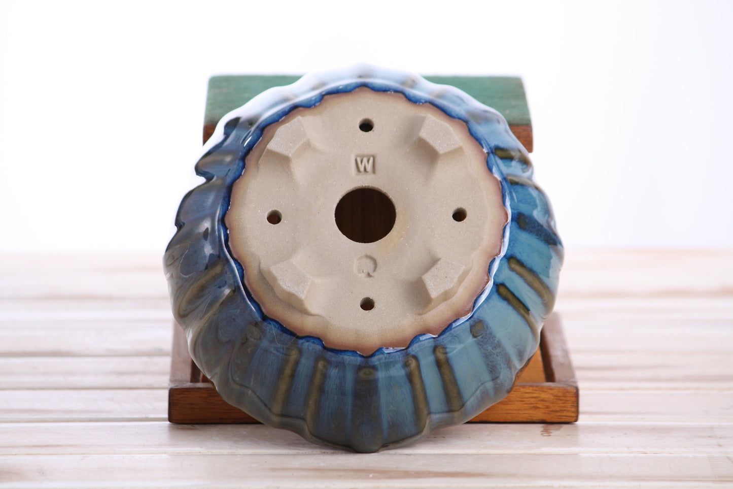 Willow Bonsai Ceramics Lily Bonsai Pot 6 Inch – Sculpted Rounded Ceramic Bonsai & Succulent Planter with Wavy Profile, High‑Fired Frost‑Proof Stoneware, Handmade in USA (Peacock)