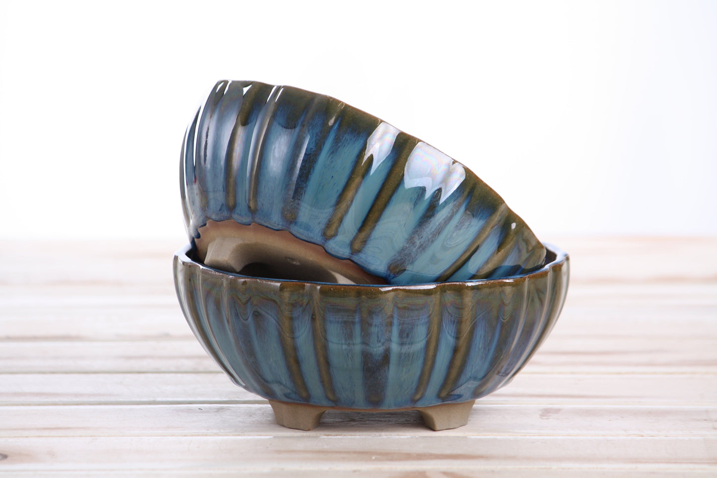 Willow Bonsai Ceramics Lily Bonsai Pot 6 Inch – Sculpted Rounded Ceramic Bonsai & Succulent Planter with Wavy Profile, High‑Fired Frost‑Proof Stoneware, Handmade in USA (Peacock)