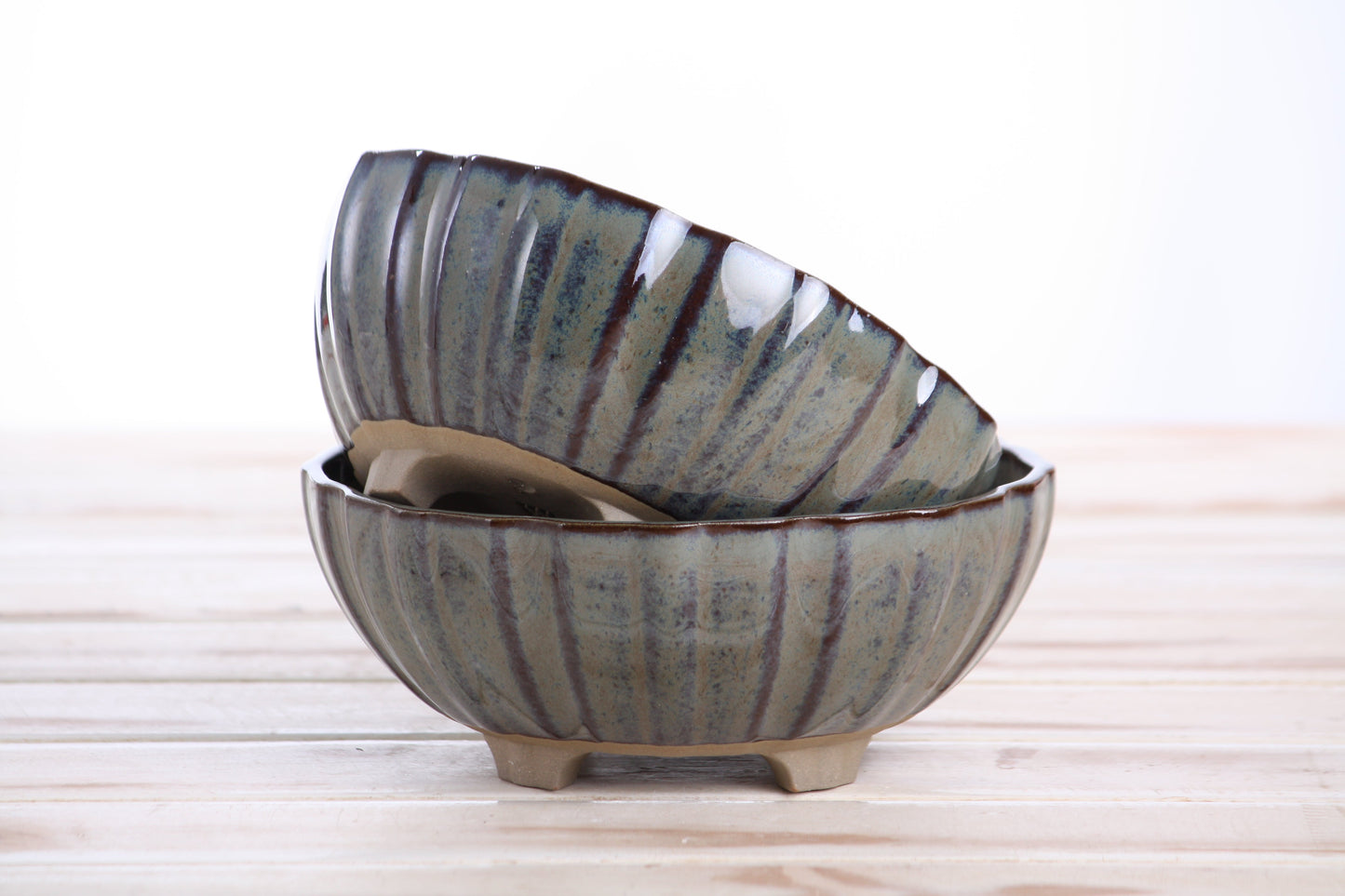 Willow Bonsai Ceramics Lily Bonsai Pot 6 Inch – Sculpted Rounded Ceramic Bonsai & Succulent Planter with Wavy Profile, High‑Fired Frost‑Proof Stoneware, Handmade in USA (Starry Night)
