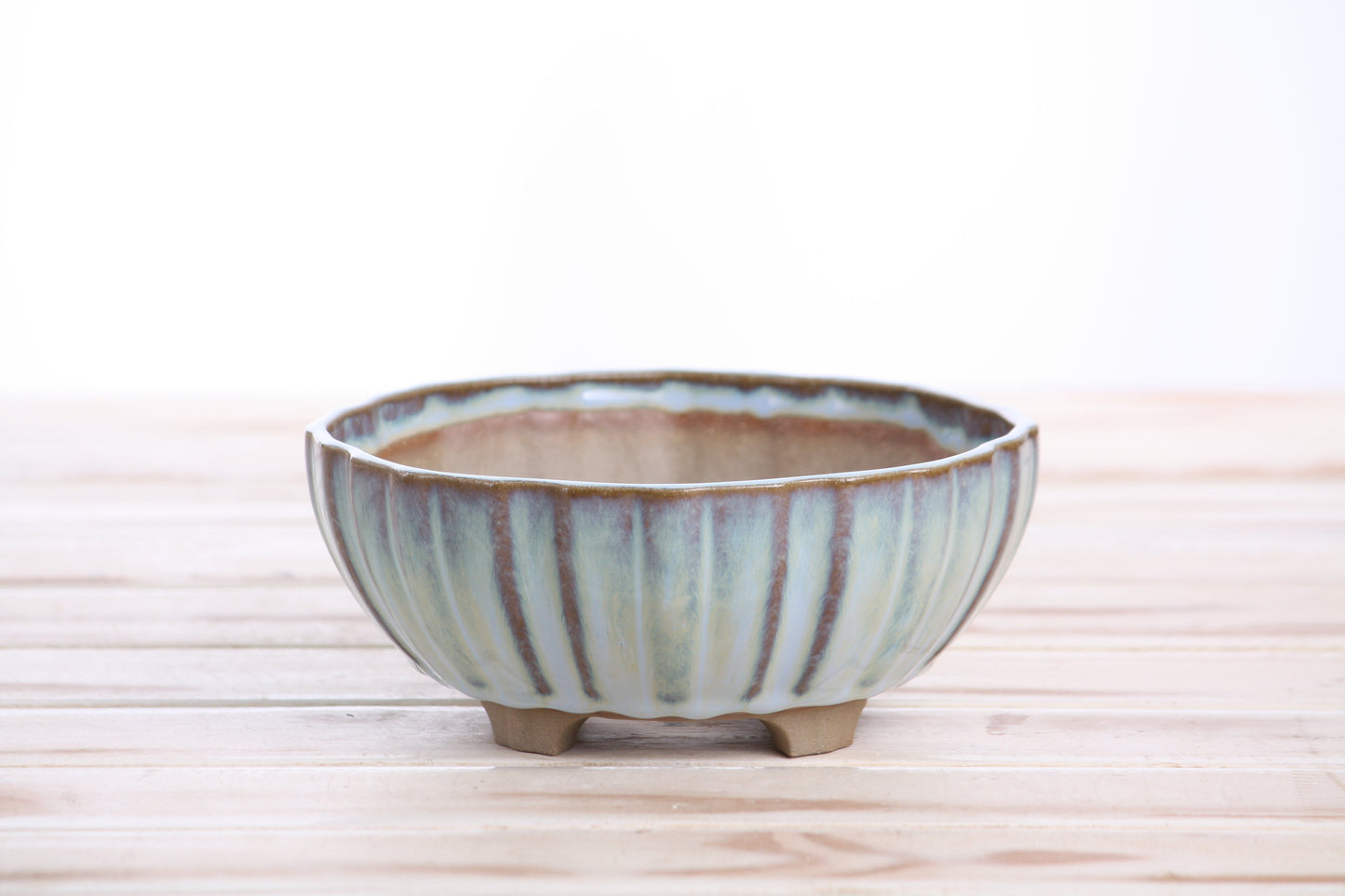 Willow Bonsai Ceramics Lily Bonsai Pot 6 Inch – Sculpted Rounded Ceramic Bonsai & Succulent Planter with Wavy Profile, High‑Fired Frost‑Proof Stoneware, Handmade in USA (Glacier)