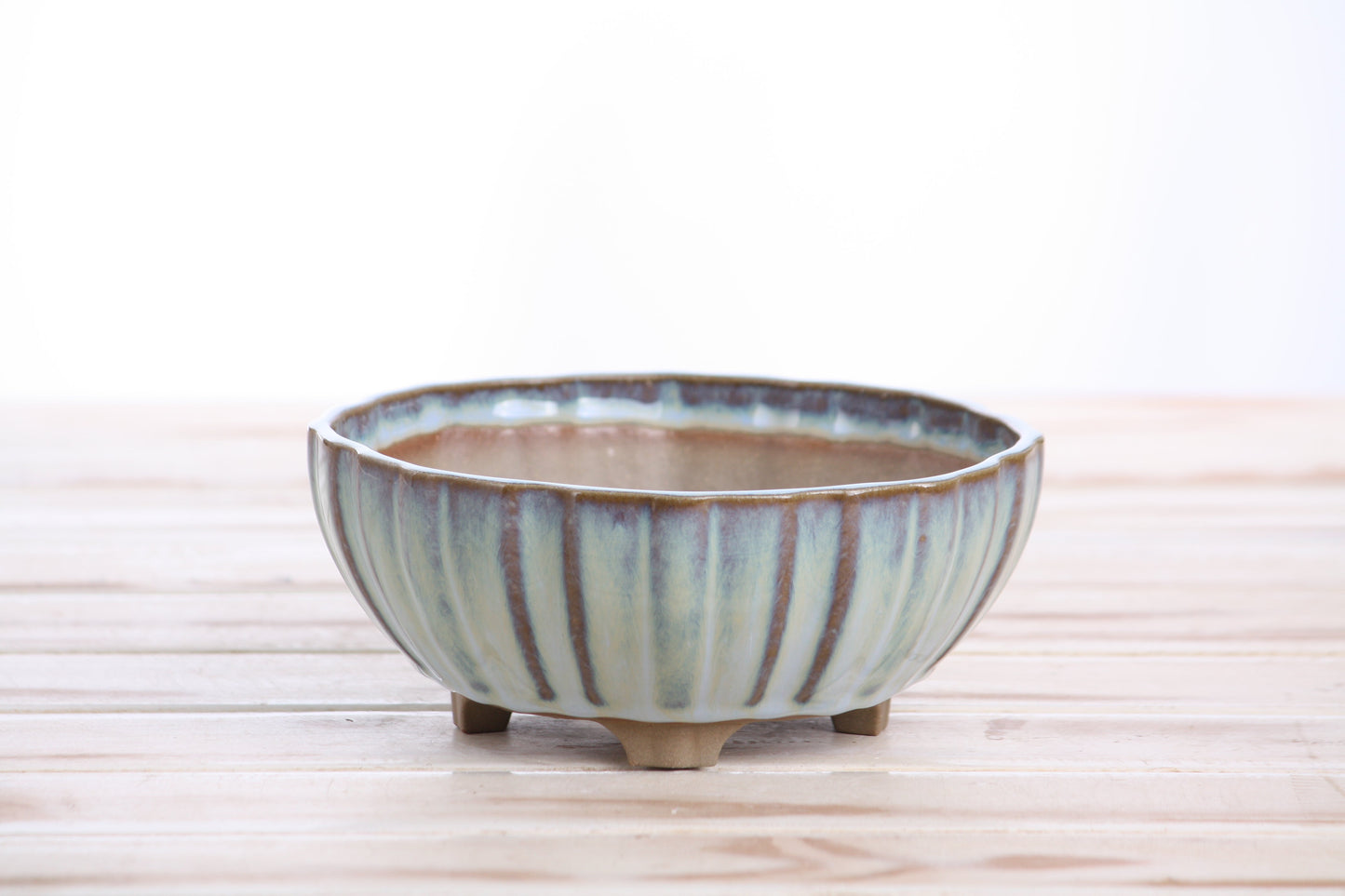 Willow Bonsai Ceramics Lily Bonsai Pot 6 Inch – Sculpted Rounded Ceramic Bonsai & Succulent Planter with Wavy Profile, High‑Fired Frost‑Proof Stoneware, Handmade in USA (Glacier)