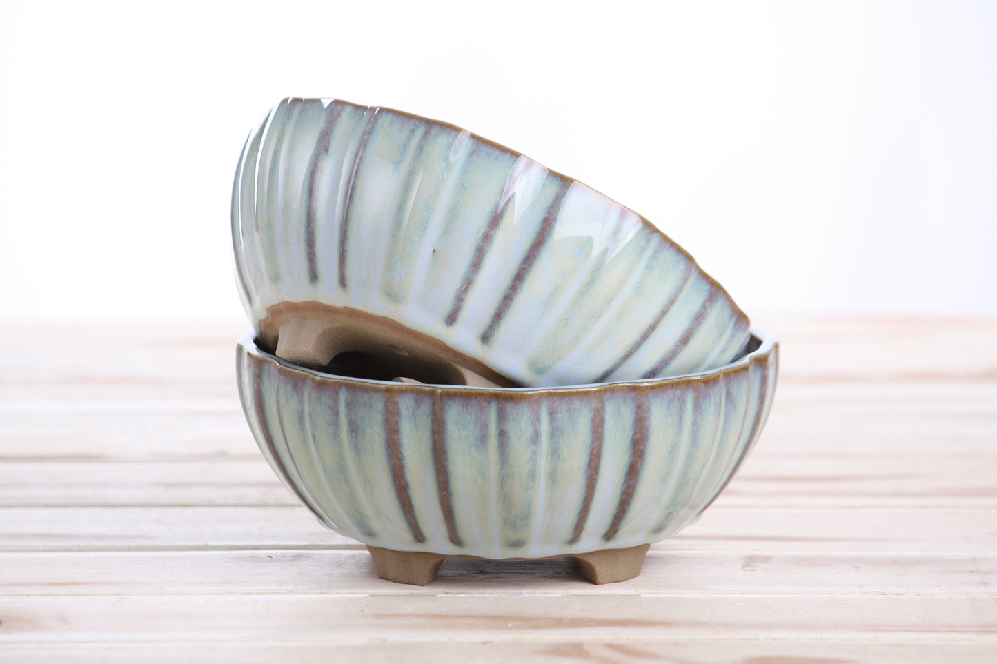 Willow Bonsai Ceramics Lily Bonsai Pot 6 Inch – Sculpted Rounded Ceramic Bonsai & Succulent Planter with Wavy Profile, High‑Fired Frost‑Proof Stoneware, Handmade in USA (Glacier)