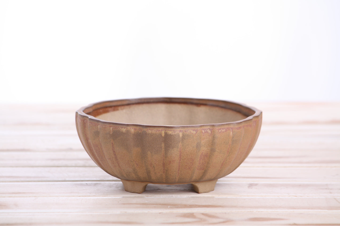 Willow Bonsai Ceramics Lily Bonsai Pot 6 Inch – Sculpted Rounded Ceramic Bonsai & Succulent Planter with Wavy Profile, High‑Fired Frost‑Proof Stoneware, Handmade in USA (Deep Stone)