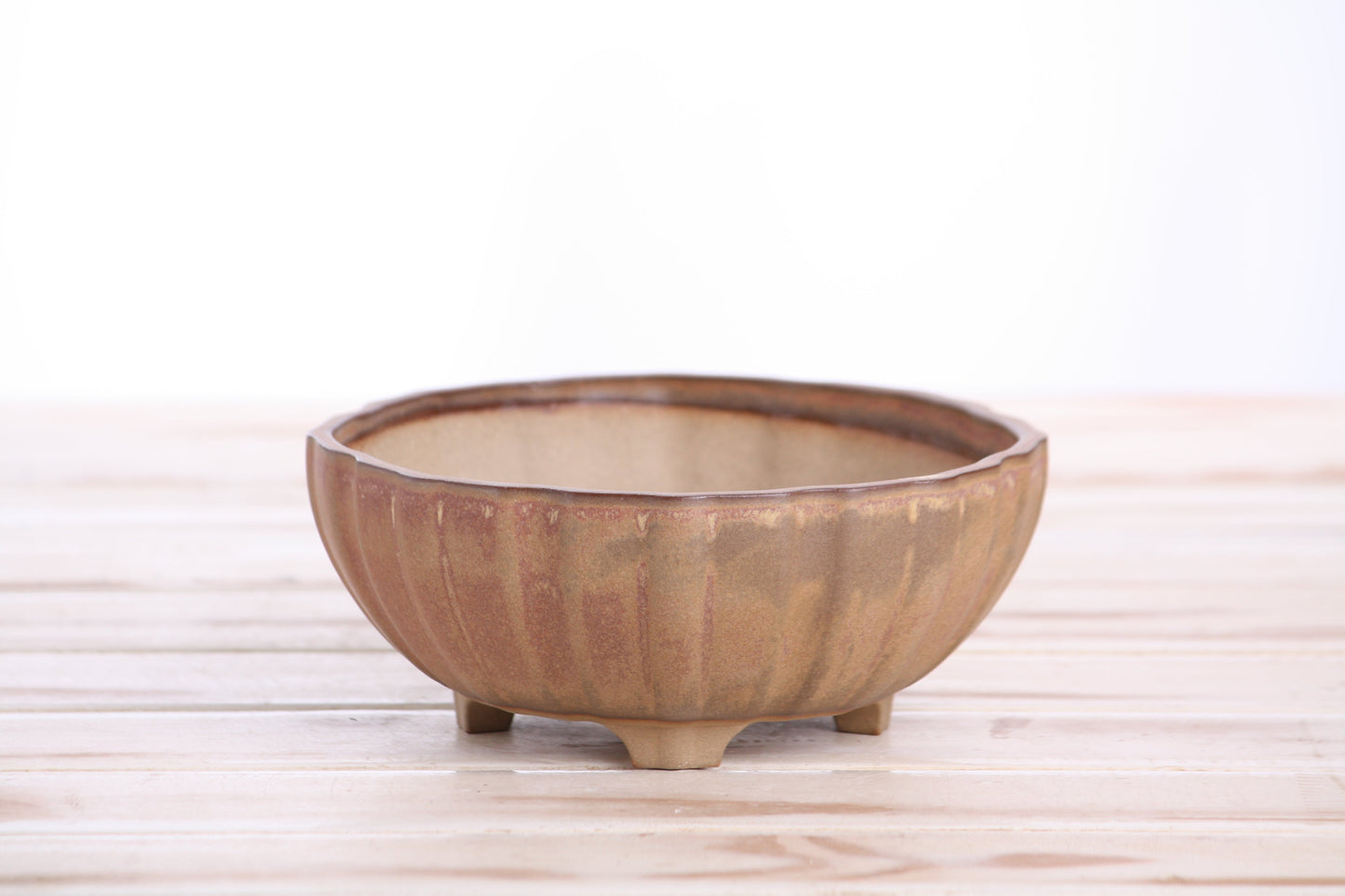 Willow Bonsai Ceramics Lily Bonsai Pot 6 Inch – Sculpted Rounded Ceramic Bonsai & Succulent Planter with Wavy Profile, High‑Fired Frost‑Proof Stoneware, Handmade in USA (Deep Stone)