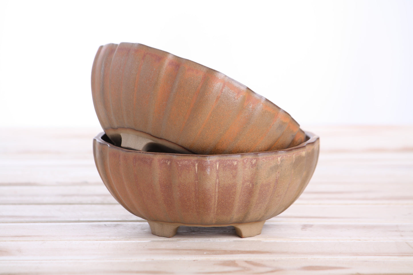 Willow Bonsai Ceramics Lily Bonsai Pot 6 Inch – Sculpted Rounded Ceramic Bonsai & Succulent Planter with Wavy Profile, High‑Fired Frost‑Proof Stoneware, Handmade in USA (Deep Stone)