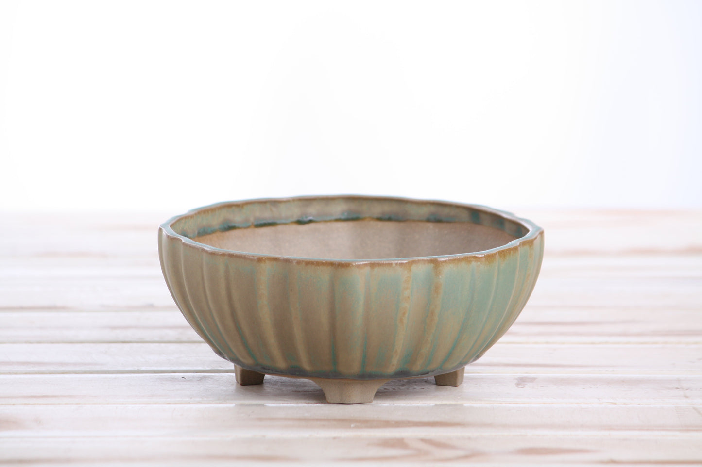 Willow Bonsai Ceramics Lily Bonsai Pot 6 Inch – Sculpted Rounded Ceramic Bonsai & Succulent Planter with Wavy Profile, High‑Fired Frost‑Proof Stoneware, Handmade in USA (Speckled Moss)