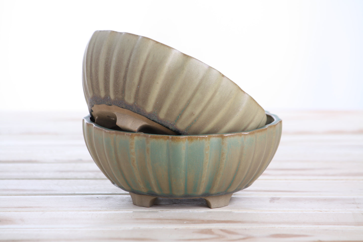 Willow Bonsai Ceramics Lily Bonsai Pot 6 Inch – Sculpted Rounded Ceramic Bonsai & Succulent Planter with Wavy Profile, High‑Fired Frost‑Proof Stoneware, Handmade in USA (Speckled Moss)