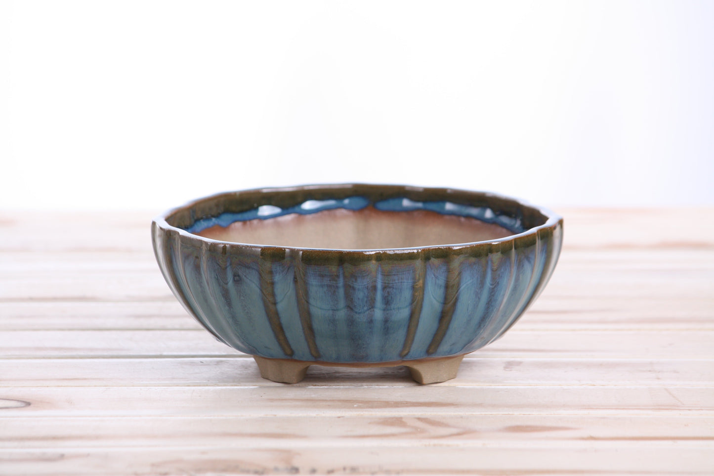 Willow Bonsai Ceramics Lily Bonsai Pot 7 Inch – Sculpted Rounded Ceramic Bonsai & Succulent Planter with Wavy Profile, High‑Fired Frost‑Proof Stoneware, Handmade in USA (Peacock)