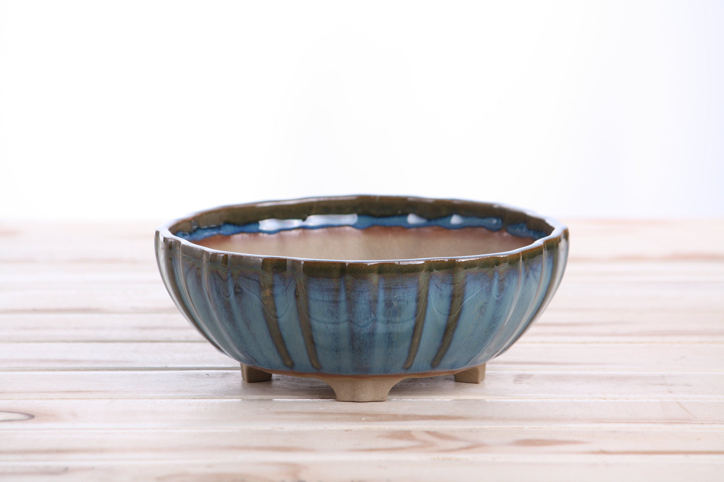 Willow Bonsai Ceramics Lily Bonsai Pot 7 Inch – Sculpted Rounded Ceramic Bonsai & Succulent Planter with Wavy Profile, High‑Fired Frost‑Proof Stoneware, Handmade in USA (Peacock)